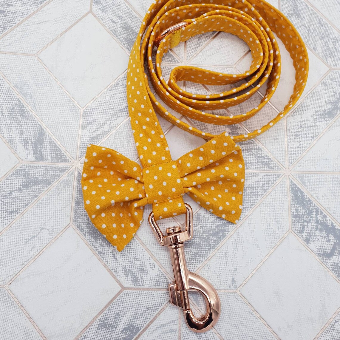Yellow Dog Harness and Lead Leash Set in Mustard Gold Polka Etsy