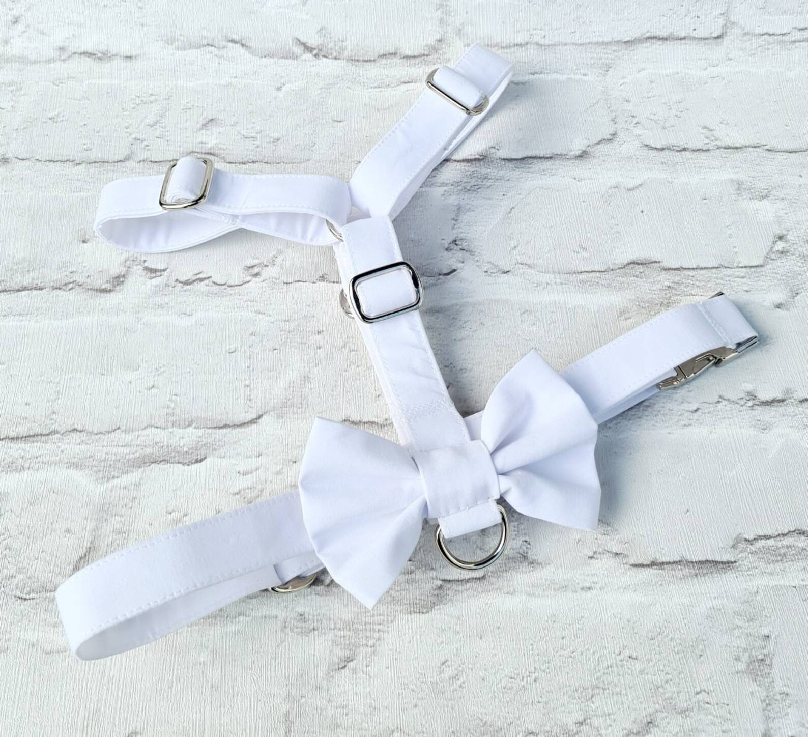 White Dog Harness With Cute Bow and Silver Metal Fittings Etsy