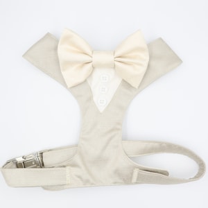 Tuxedo Wedding Dog Harness in Beige Natural Linen Colour Silk Satin Ivory Bow Wedding Tuxedo CHOICE of COLOURS Ring Pillow ADD On Best Dog