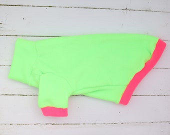 Dog Jumper in NEON Pink and Green Waterproof Fleece Fabric