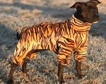 Dog Fleece Suit Fleece Tiger Print Design Waterproof Fleece Suit Personalized Dog Pajamas Pyjamas Also Available as a Jumper Tank or Coat