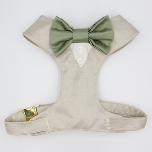 Tuxedo Wedding Dog Harness in Beige Natural Linen Colour Satin Bow Wedding Dog CHOICE COLOURS Ring Pillow ADD On Best Dog Made to Measure