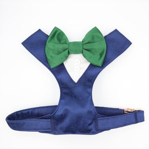 Tuxedo Wedding Dog Harness in Navy Blue Colour Satin Emerald Green Bow Wedding Dog Tuxedo Chest Harness CHOICE of COLOURS