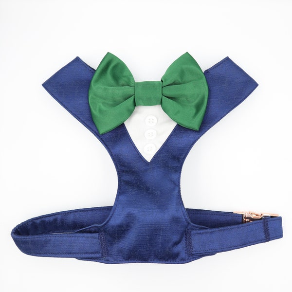 Tuxedo Wedding Dog Harness in Navy Blue Colour Satin Emerald Green Bow Wedding Dog Tuxedo Chest Harness CHOICE of COLOURS