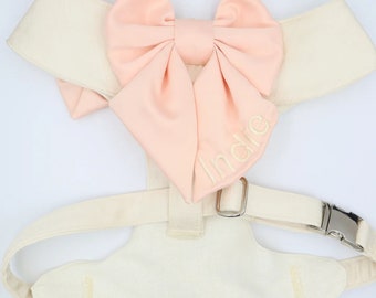 Arnés para perros de boda en satén blanco marfil con FRONT & BACK Blush Sailor Bow Arnés de boda ELECCIÓN de colores Almohada de anillo a juego Añadir