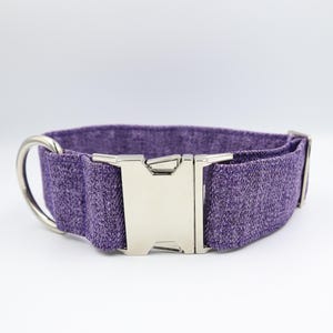 Herringbone Tweed Style Dog Collar in Lavender Purple CHOICE of Colours Up to 1.5&quot; Width PERSONALISED Dog Gift Jewel QUALITY Soft Fabric