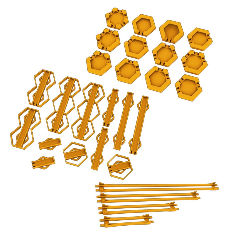 Pu&ograve; includere: Un set di 12 pezzi da gioco esagonali in plastica gialla, 12 connettori esagonali in plastica gialla e 8 connettori dritti in plastica gialla. I pezzi possono essere utilizzati per costruire strutture.
