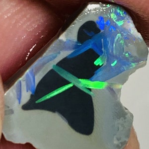 Australian Rough Opal Lightning Ridge Picture stone 4ct RUB -Semi Black/Black Knobby Bright Multifires unique pattern/face 18x12x4mm WSR69