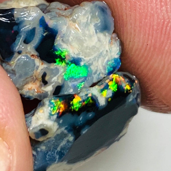 Black Opal Rubs Pair Lightning Ridge High Grade 16ct Knobby pair Gorgeous exposed Bright Multifires 17x15x2mm & 15x12x2mm WSS45