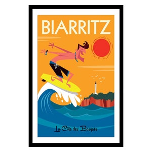 Ingelijste poster Illustratie Surfen in Biarritz