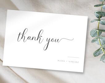 CLASSIC Wedding Thank You Card Template, Minimalistic Chic Modern Wedding Favour Cards, Plain Simple Tent Card, Editable Instant Download