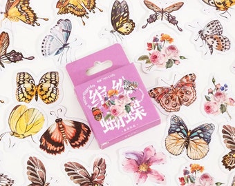 46 Pieces Cute Small Butterflies Dye Cut Stickers Set, Pressed Dried Butterfly Stickers, Kawaii Realistic Butterflies Box Sticker Pack