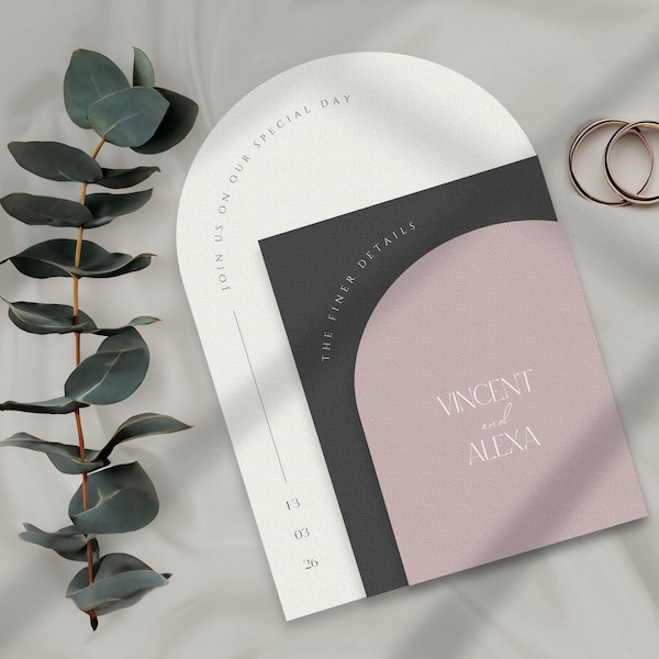 ARCH & Rectangle Geometric Wedding Invitation Template Suite, Minimalistic Chic Classic Invite Set, Editable Instant Download Templett