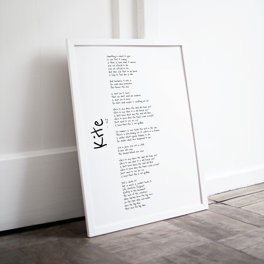 U2 Song Lyrics U2 Music Lyrics Gift Kite U2 Lyrics Print Bono Art Etsy