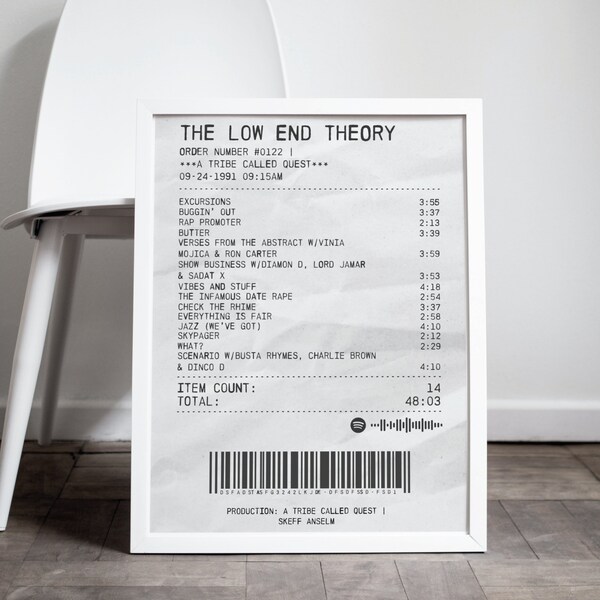 Tribe Called Quest Album Receipt Poster | The Low End Theory | Digital Print With Spotify QR Code