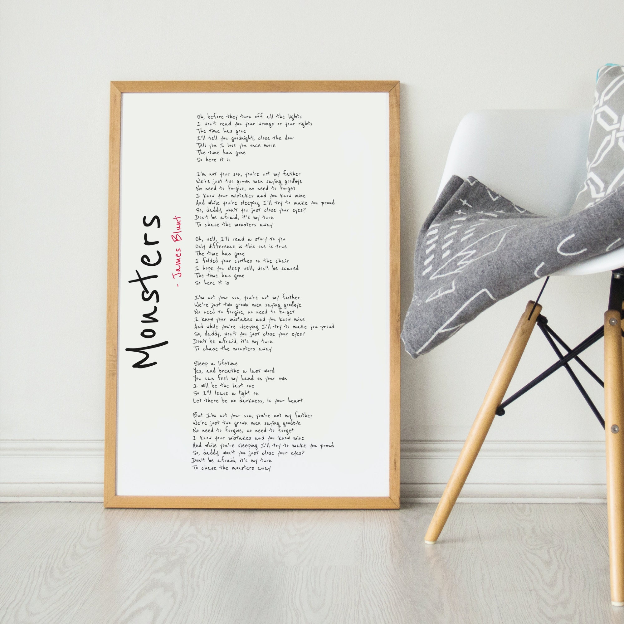 Monsters by James Blunt Lyrics Poster James Blunt Monsters -  Israel