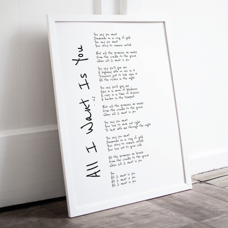 U2 All I Want is You Song Lyrics Poster U2 Music Lyrics Gift Etsy