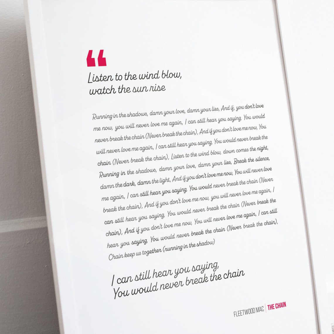 Fleetwood Mac the Chain Song Lyrics Print Poster Fleetwood Mac Music