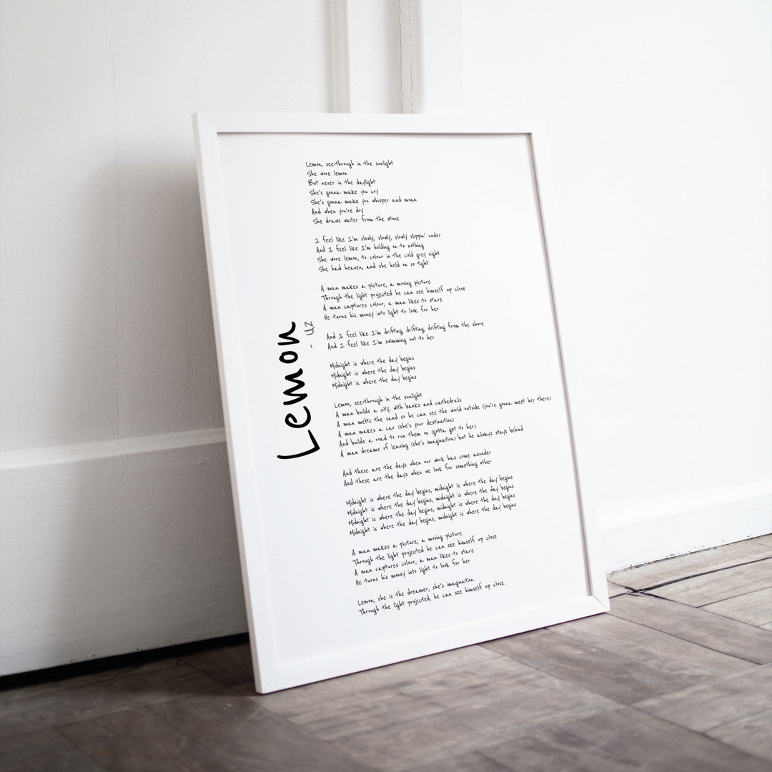 U2 Lemon Song Lyrics Poster U2 Music Lyrics Gift Lemon Etsy