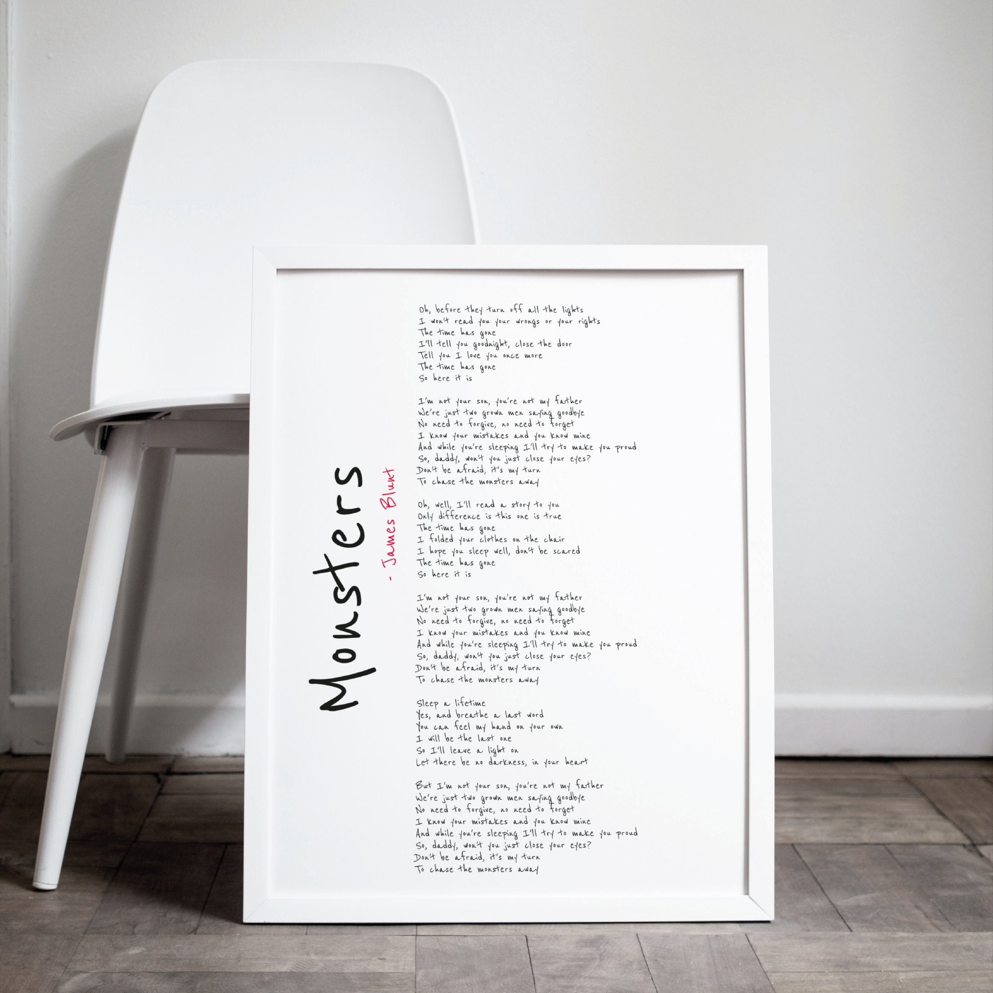 Monsters by James Blunt Lyrics Poster James Blunt Monsters -  Israel