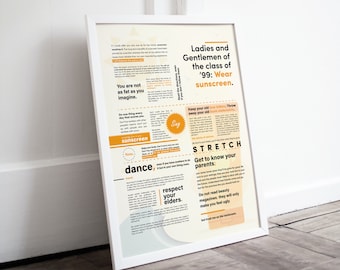 Baz Luhrmann Print, Baz Luhrmann Poster, Baz Luhrmann Wall Art, Baz Luhrmann Lyrics, Sunscreen Print Poster, Baz Luhrmann Gifts