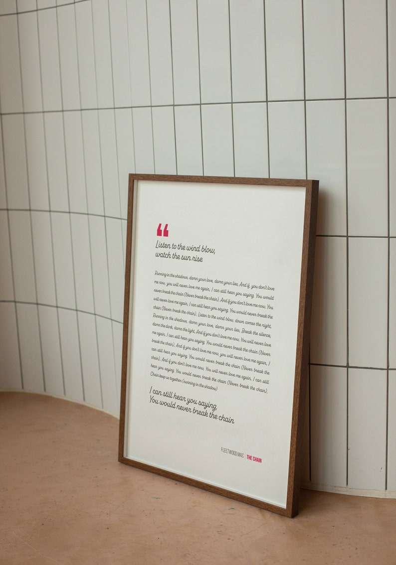 Fleetwood Mac the Chain Song Lyrics Print Poster Fleetwood Mac Music Lyrics Gift Fleetwood Mac