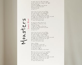 James Blunt Monsters Rustic Script Song Lyric Wall Art Print
