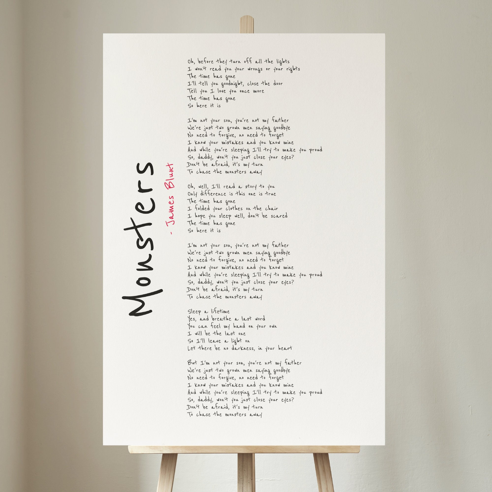 Monsters by James Blunt Lyrics Poster James Blunt Monsters 