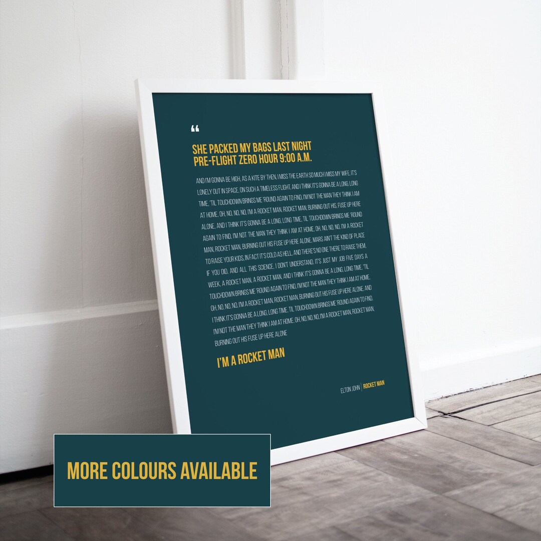 Rocketman Elton John Song Lyrics Poster Print Etsy