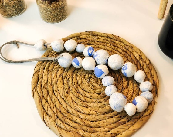 Adjustable clay necklace with large beads