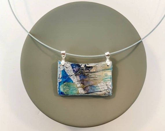 Handpainted blue and grey necklace