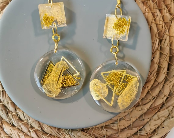 Vintage style abstract art clear and gold earrings