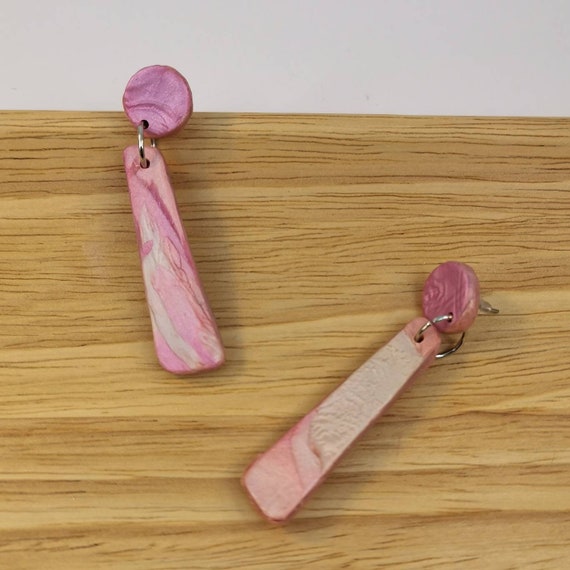 Pearl pink and white long stud and drop style earrings