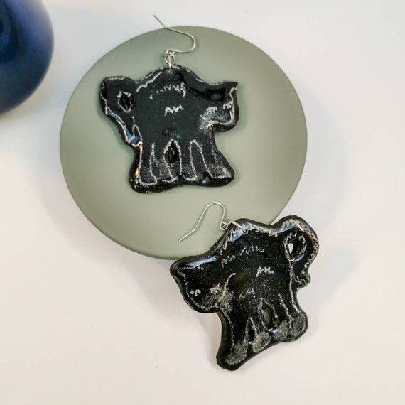 Black cat, Halloween earrings