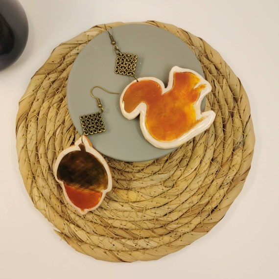 Fall, acorn and squirrel earrings