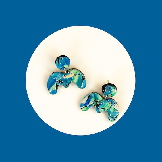 Unique, polymer clay, nickel-free, earrings | 'squiggly line', wave earrings
