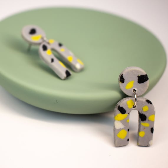 Mini terrazzo arches earrings out of polymer clay | contemporary, minimal, arc, u, earrings that are nickel free | cute gift for her