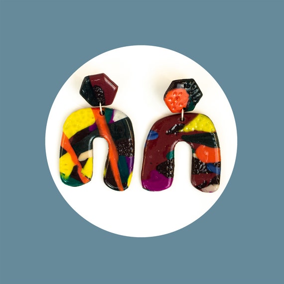 large colourful u earrings