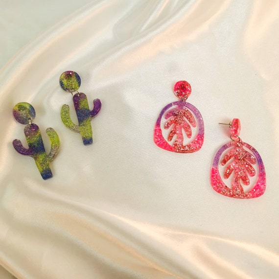 Cactus and leaf earrings