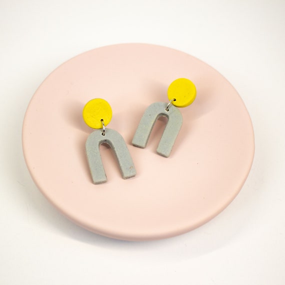 Polymer clay grey and yellow arches