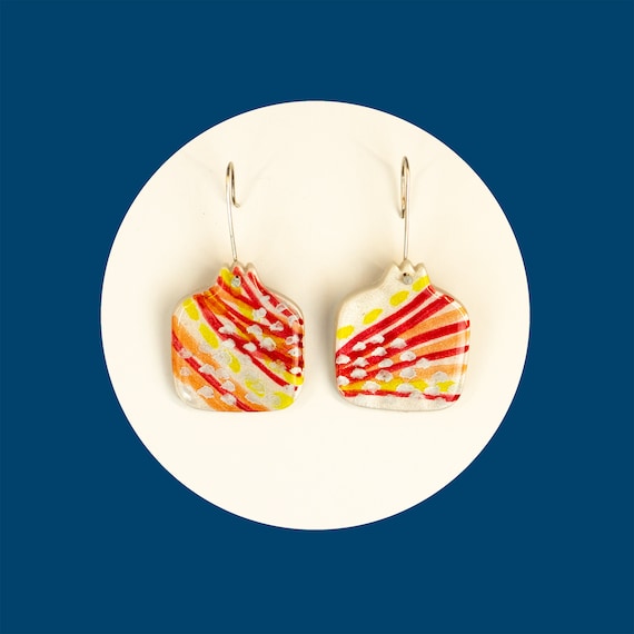 Nickel free, pomegranate, polymer clay earrings that are handpainted | unusual, fruit, statement, drop earrings
