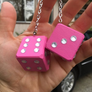 Carousel Pink Dice with Clear Bling Gems and Chain or Cord