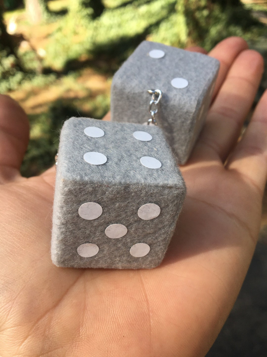 Silver Gray Fuzzy Dice Solid Maple New Product Car or Truck Hand Made