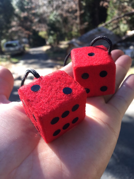 Red Fuzzy Dice With Black Dots and Chain or Cord Car Accessories Charms Gift Novelty Mirror Danglers Red Car Accessories Etsy