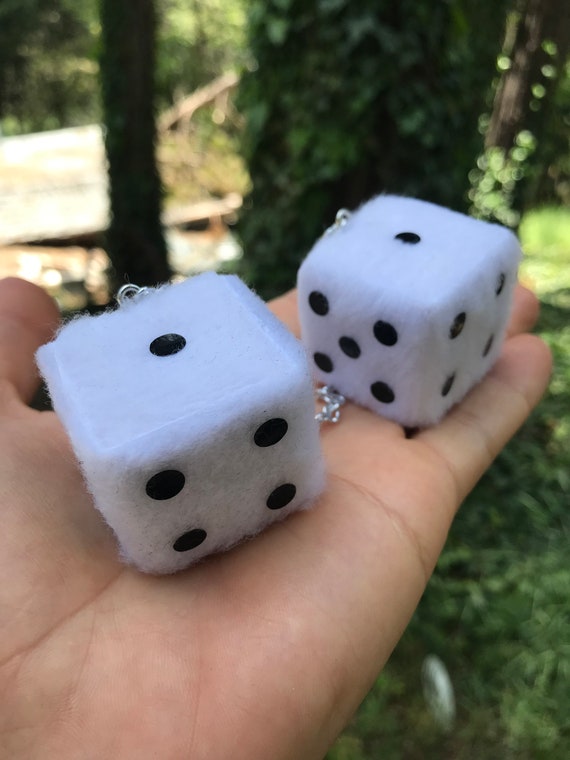 White Plush Fuzzy Dice With Black Dots and Chain or Cord / Car Accessories,  Charms, Gift, Novelty, Mirror Danglers, Red Car Accessories -  Israel
