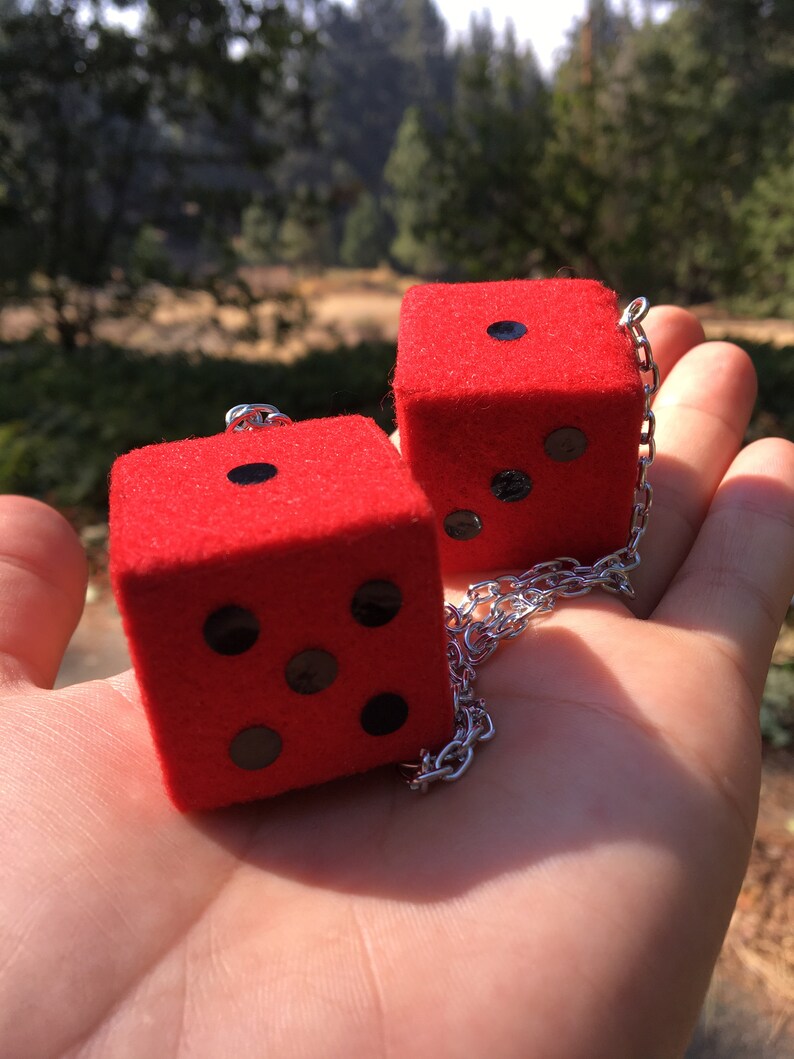 Red Fuzzy Dice With Black Dots and Chain or Cord Etsy