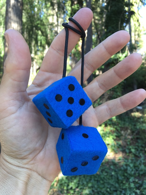 Blue fuzzy dice for car discount