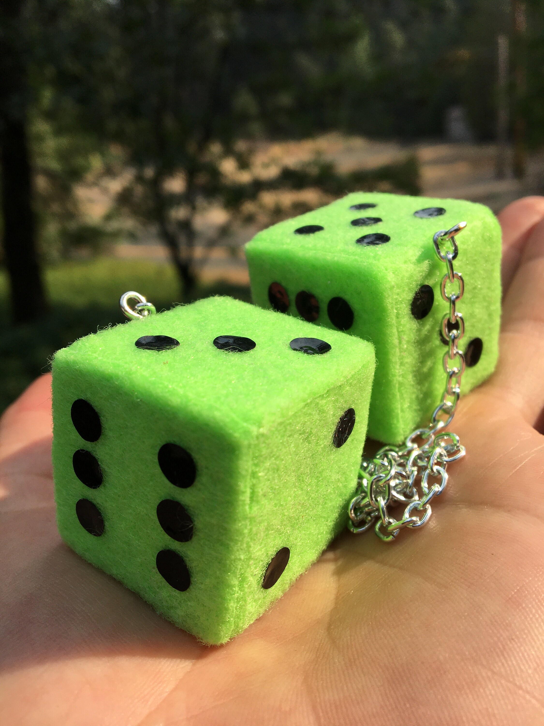Lime green fuzzy dice deals