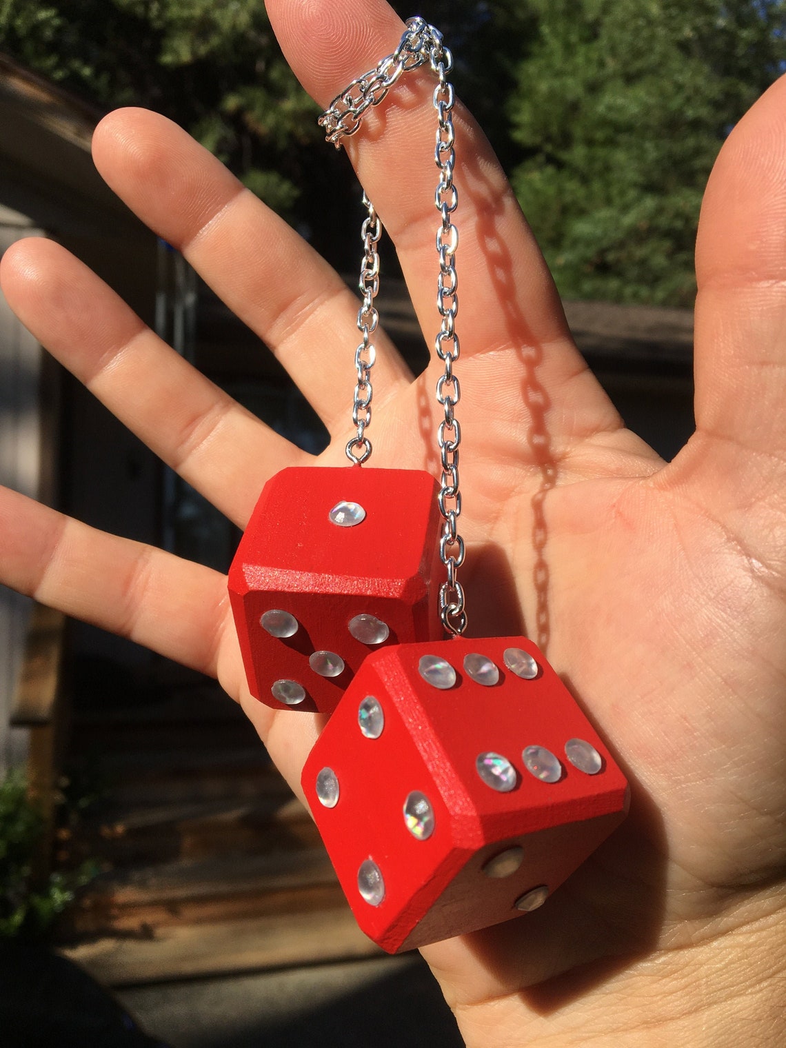 Red & Clear Bling Mirror Dice Solid Maple New Product Car or Etsy