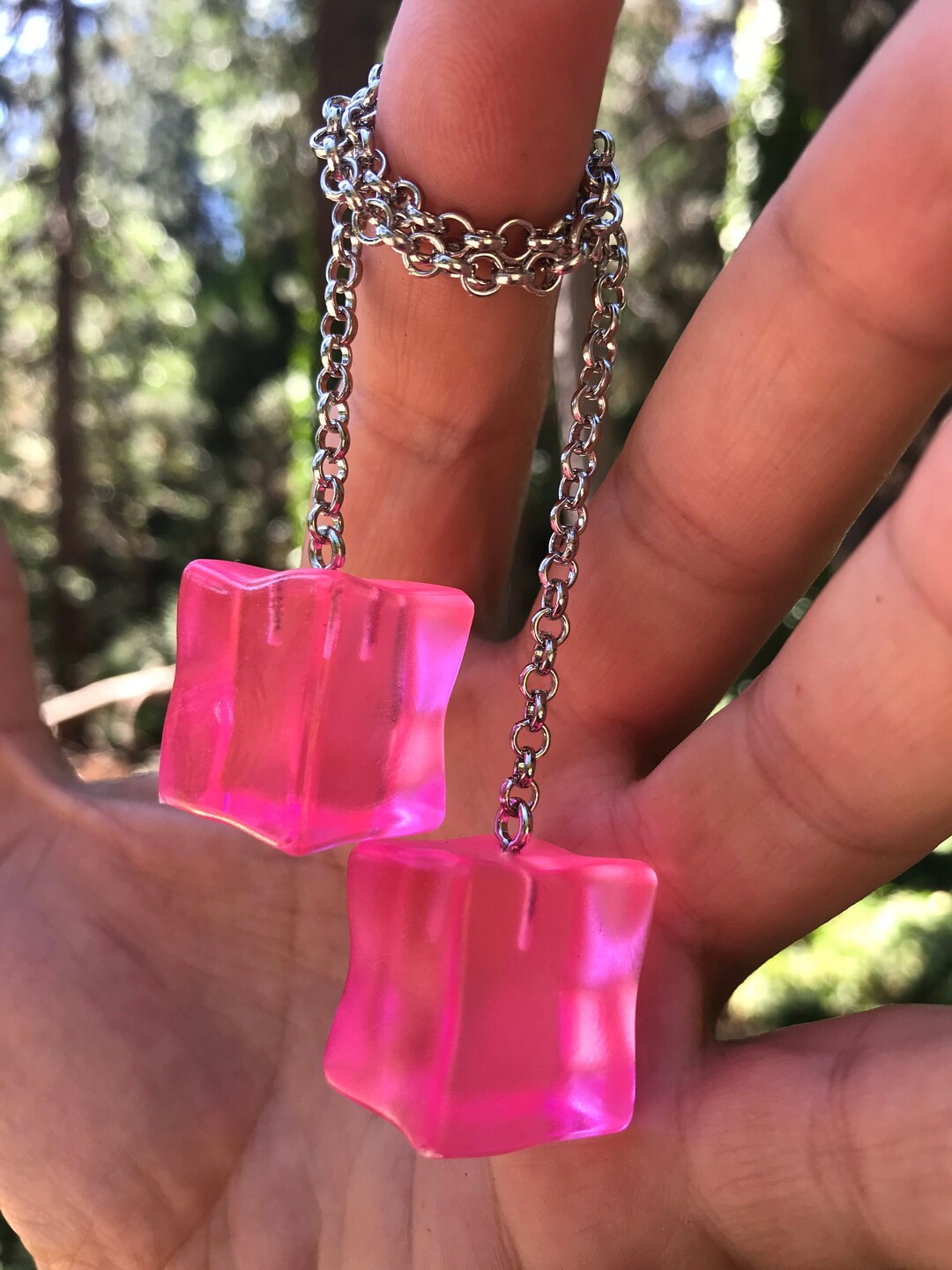 Hot Pink Ice Dice on Chain Rear View Mirror Hangers New Product Car or